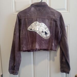 Women's Tie Dye Cropped Jacket with Silver Sequin Detail